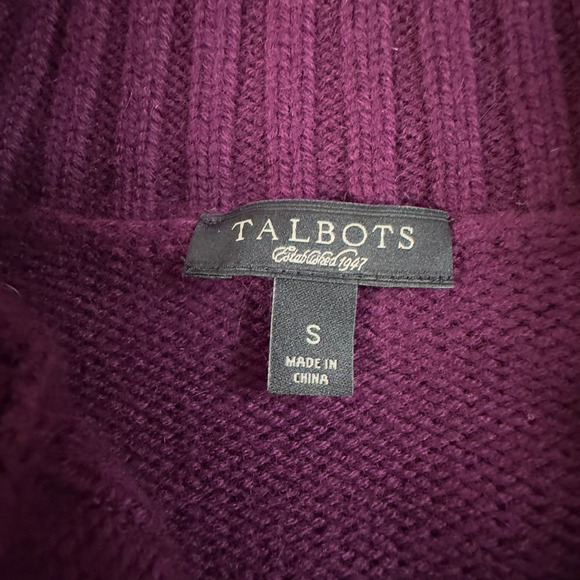 Talbots Angora Blend Plum Turtle Neck Cable Knit Button Down Cardigan (S) - Picture 13 of 14